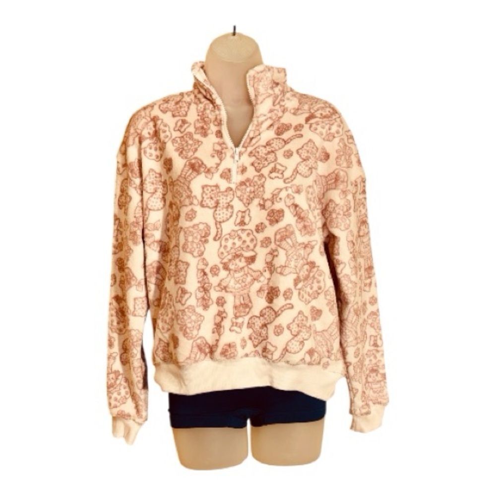 Strawberry Shortcake fuzzy soft quarter  zip fleeced sweater pullover sweatshirt